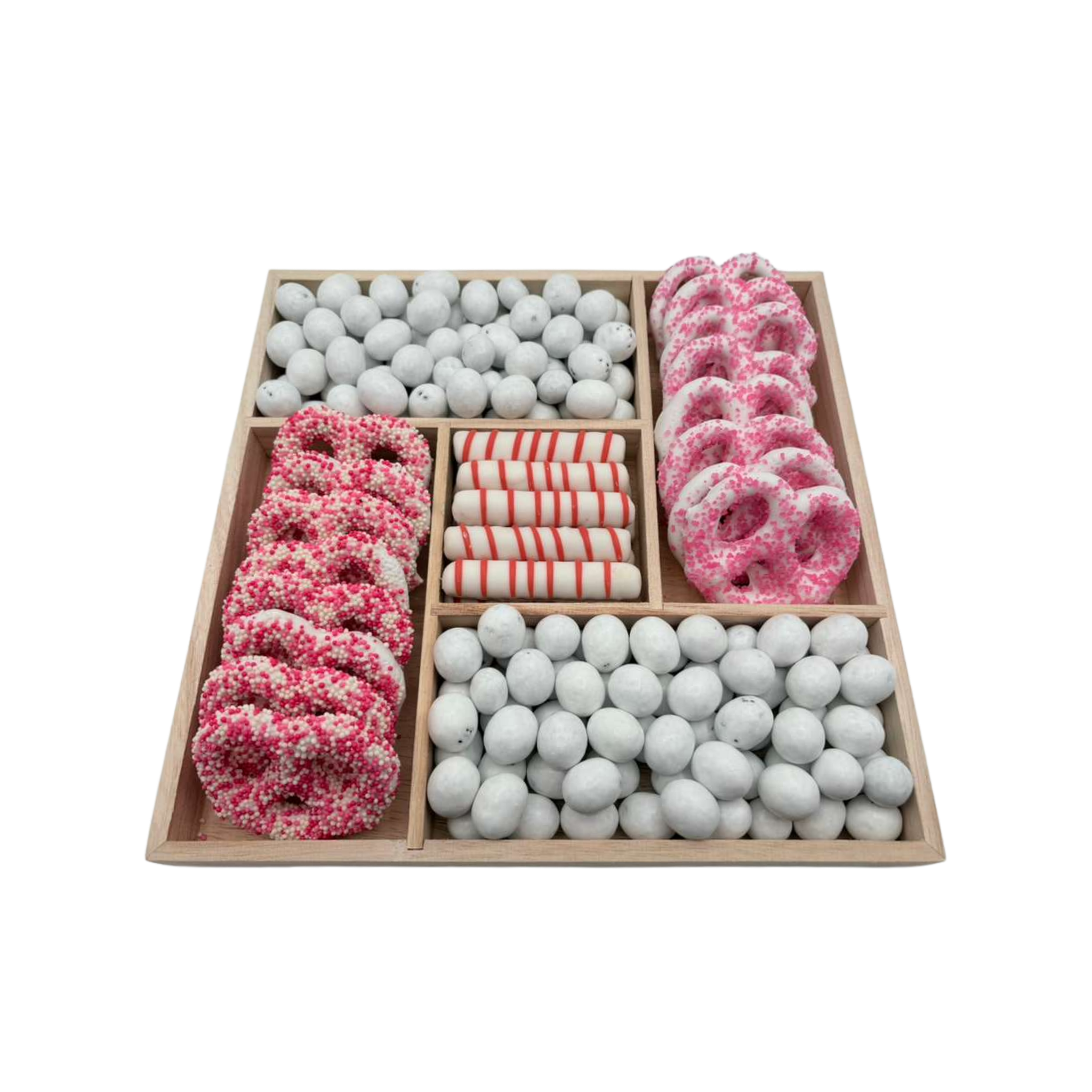 Assorted Chocolates In Large 5-Section Wood Board - Pink