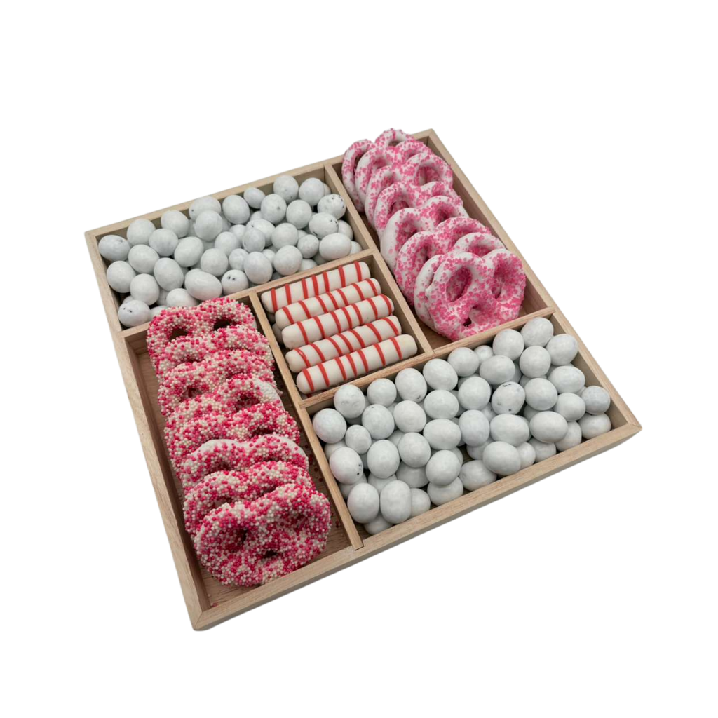 Assorted Chocolates In Large 5-Section Wood Board - Pink