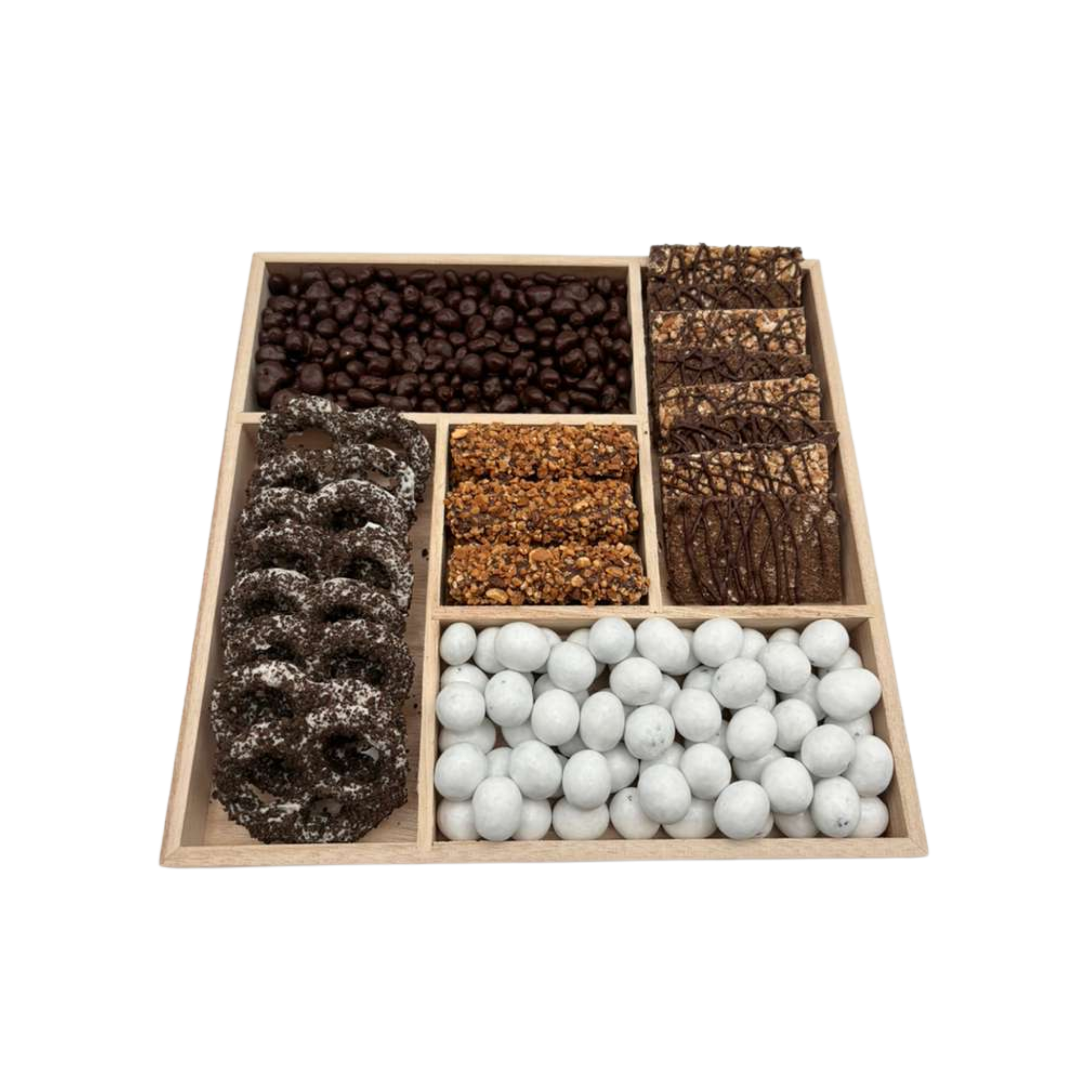 Assorted Chocolate In Large 5 Section Wood Board - Standard