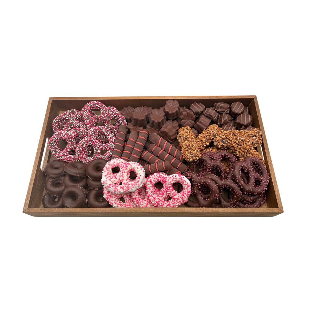 Special Assorted Chocolates On Wood Board – Pink