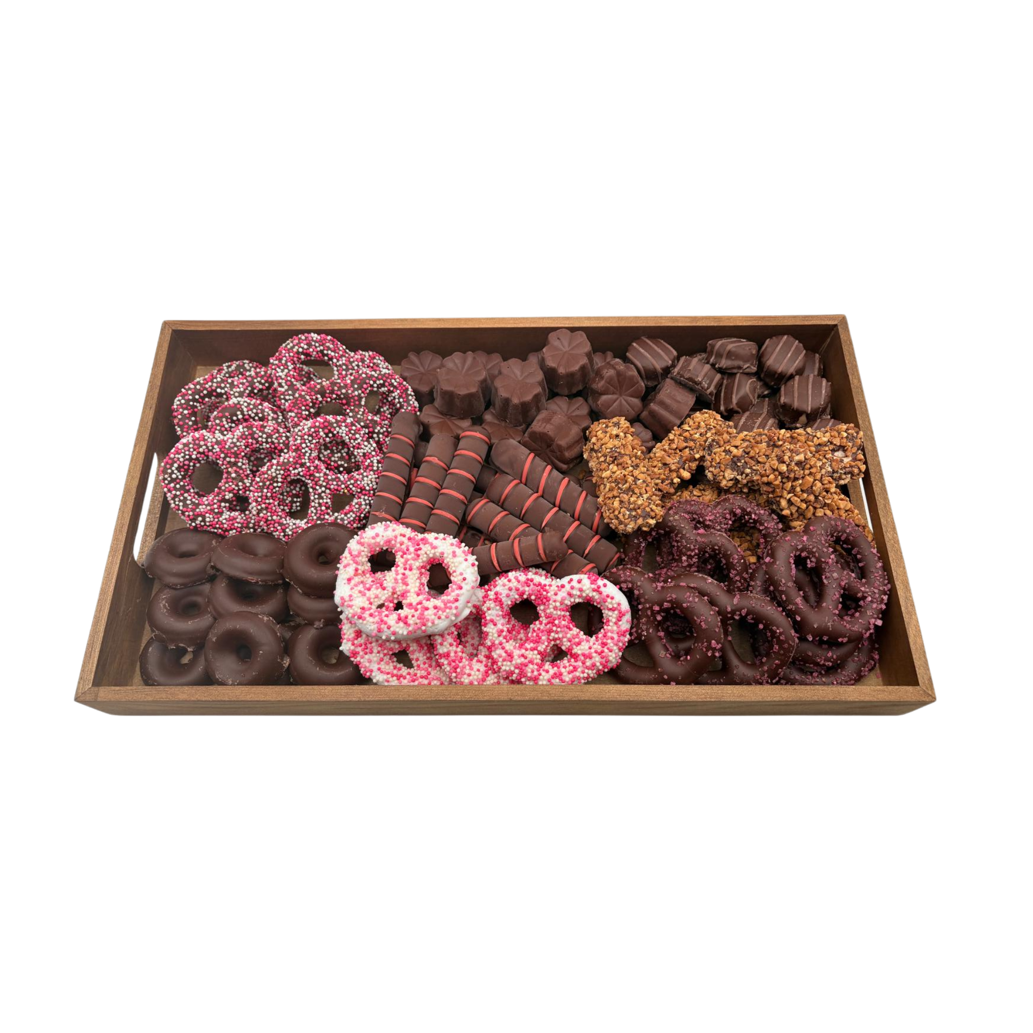 Special Assorted Chocolates On Wood Board – Pink