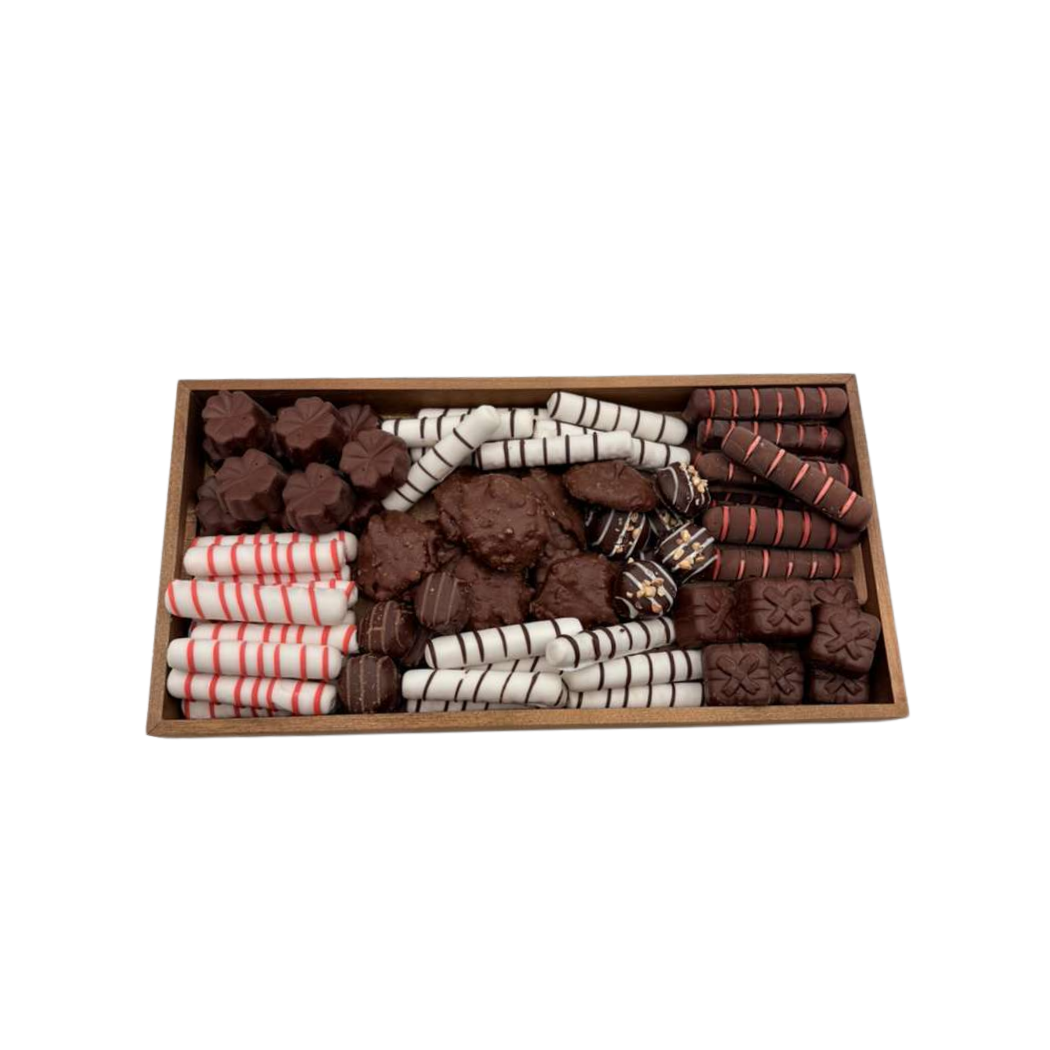 Assorted Chocolates On Wood Board - Pink
