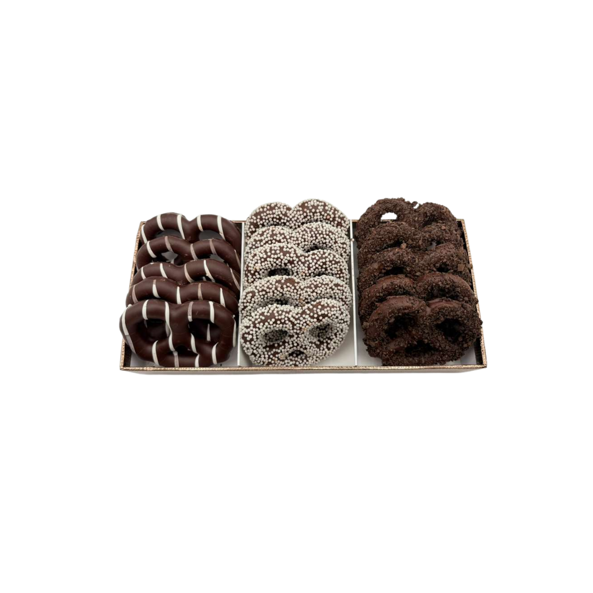 Chocolate Covered Pretzels In 3 Section Tray – Standard