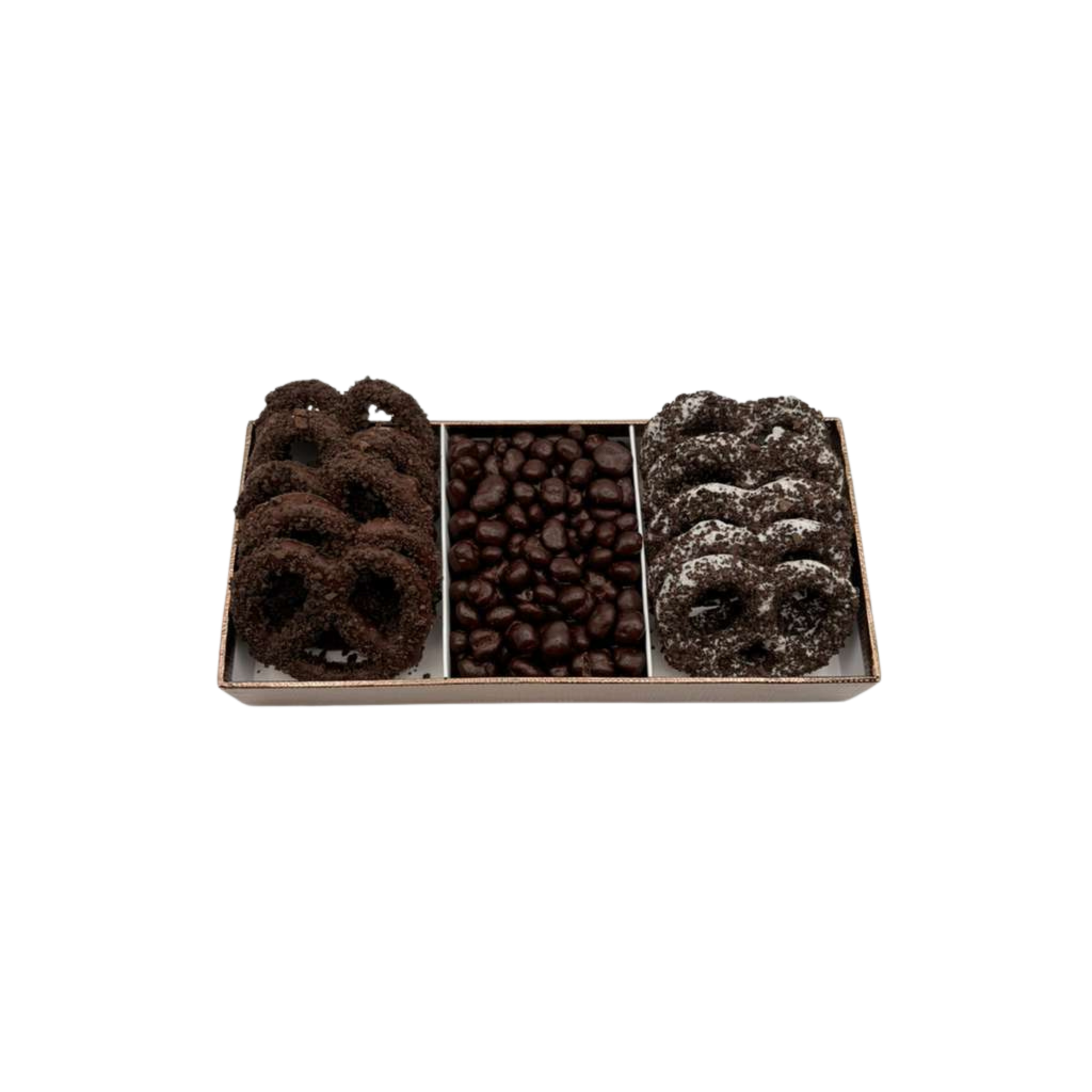 Chocolate Covered Pretzels With Chocolate In 3 Section Tray - Standard