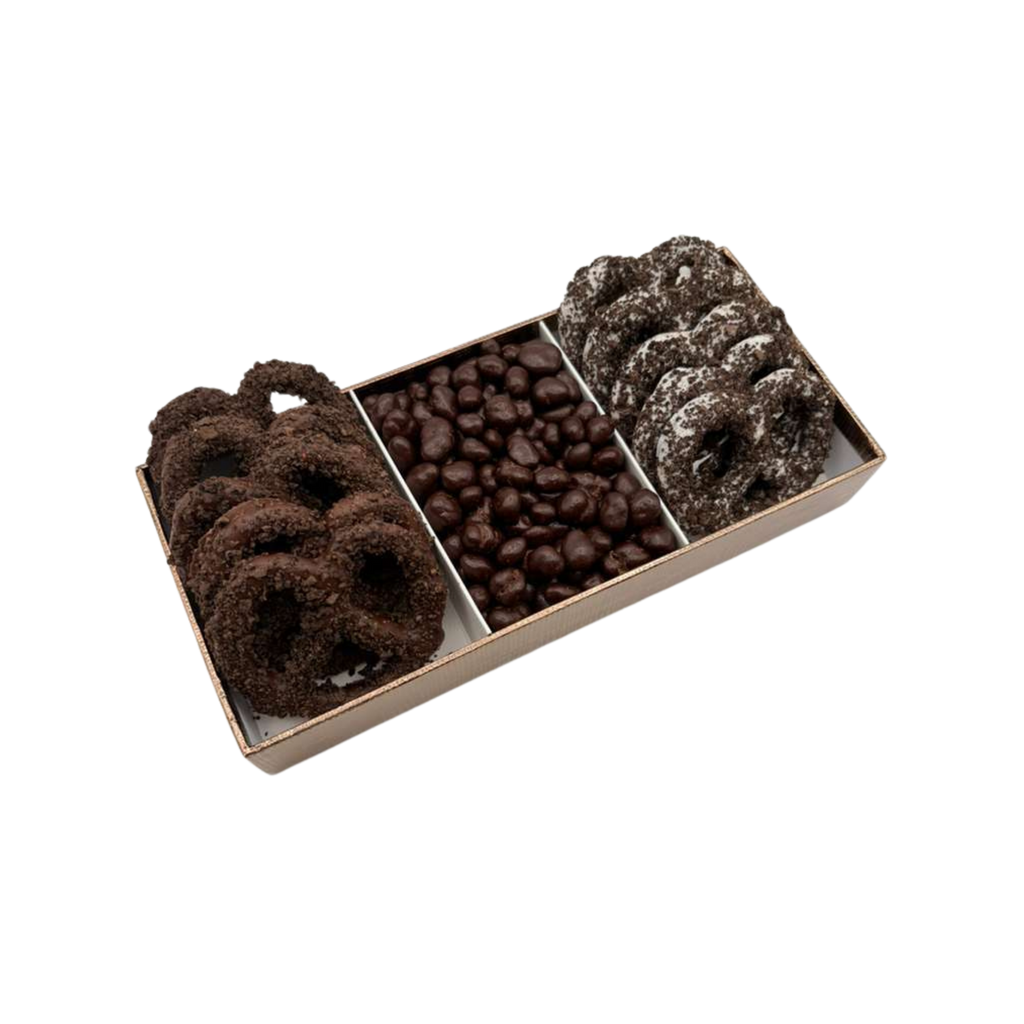 Chocolate Covered Pretzels With Chocolate In 3 Section Tray - Standard