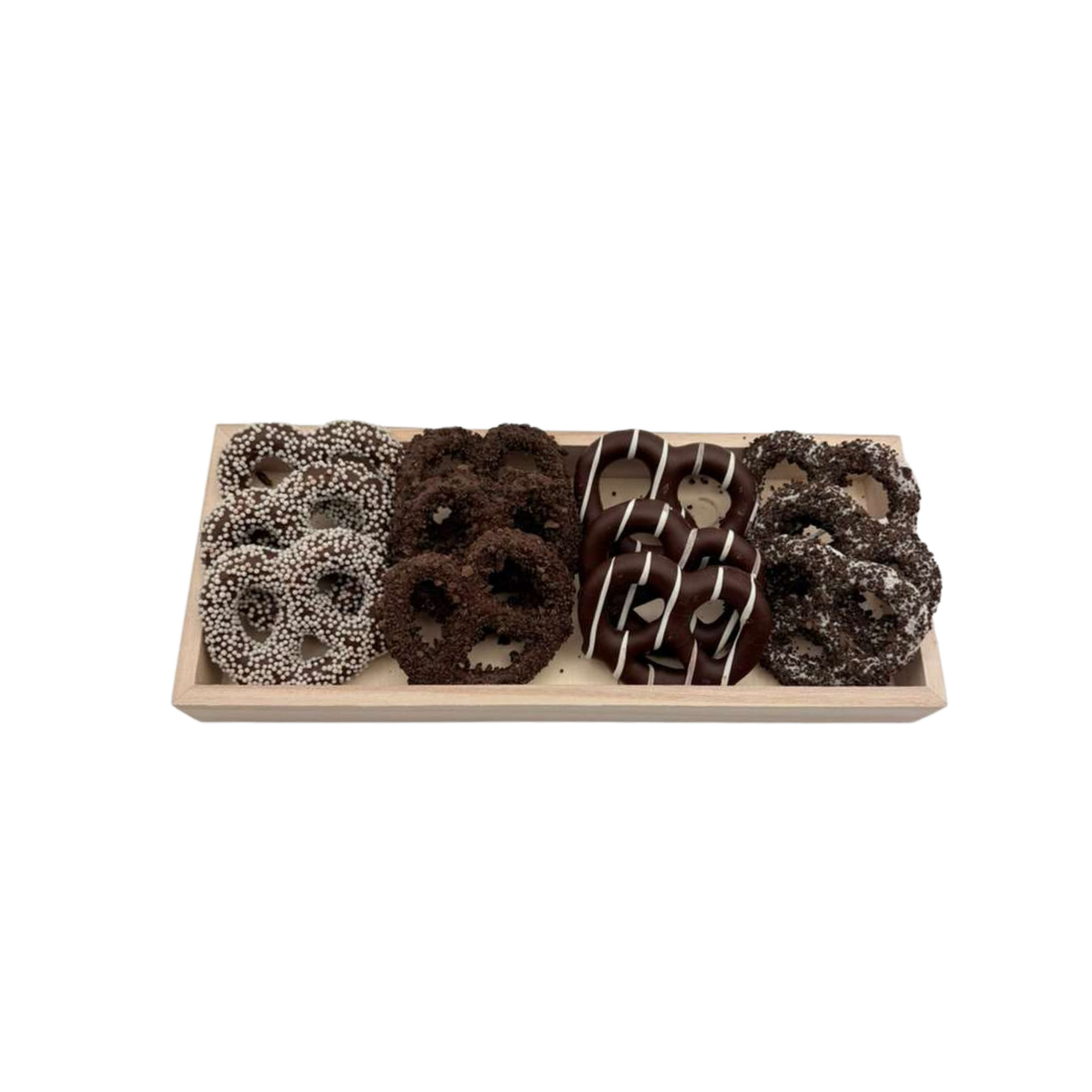 Chocolate Covered Pretzels On Wood Tray - Standard