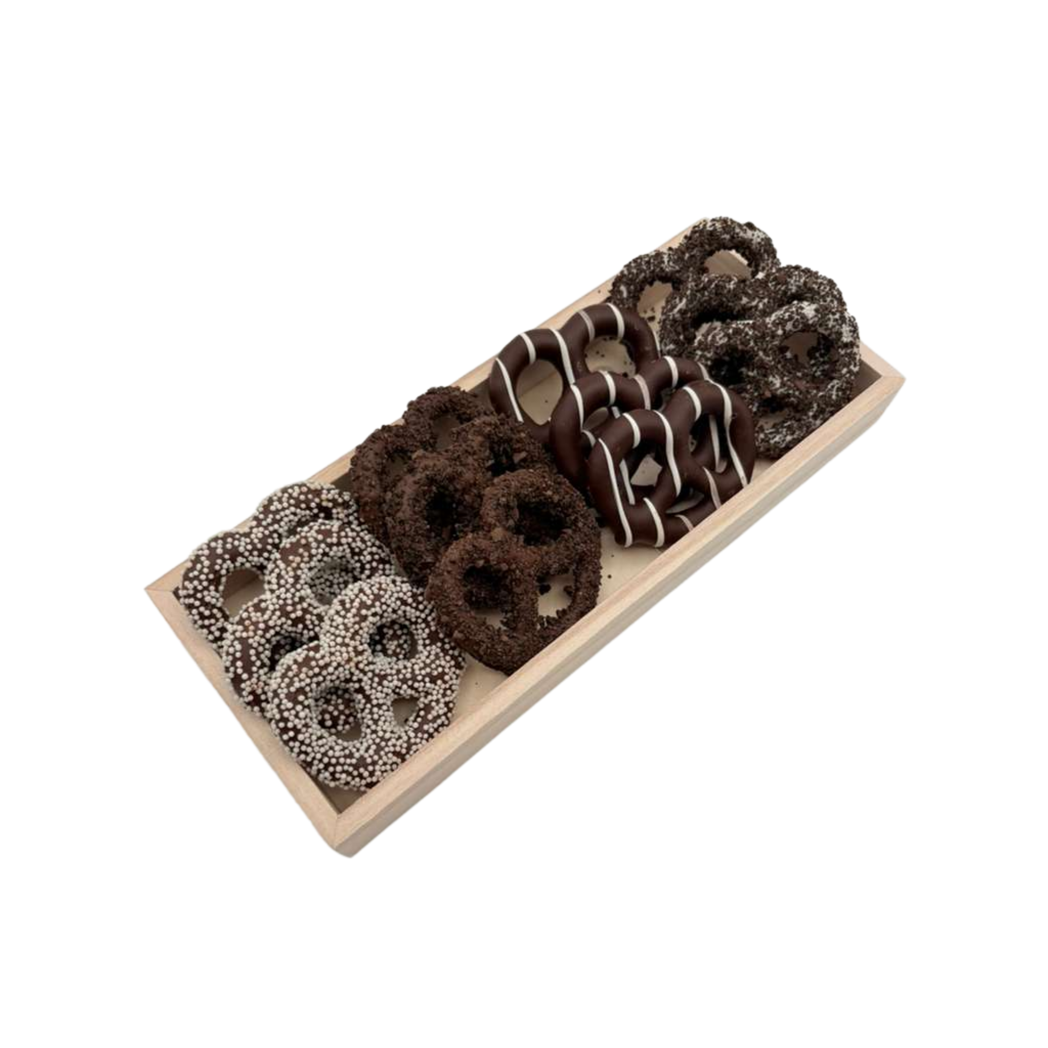 Chocolate Covered Pretzels On Wood Tray - Standard