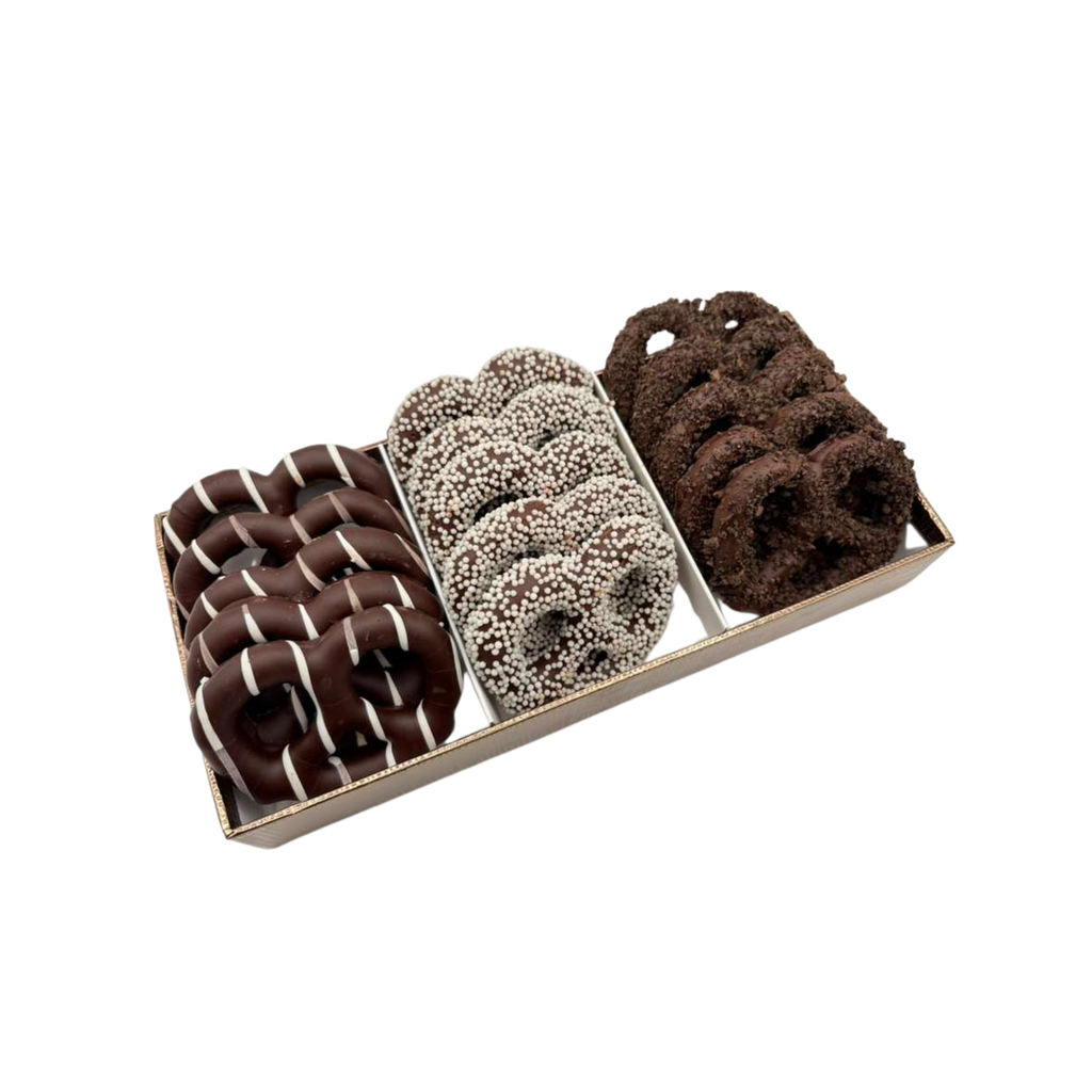 Chocolate Covered Pretzels In 3 Section Tray – Standard
