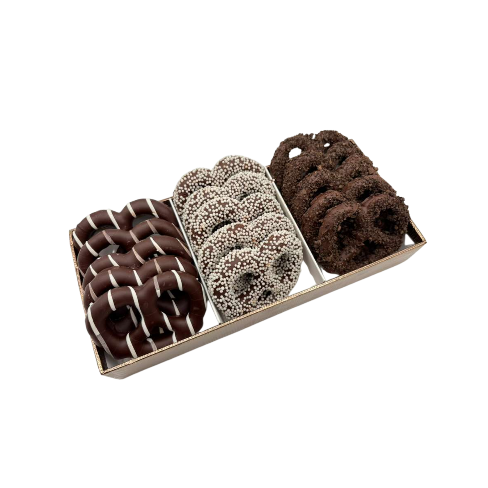 Chocolate Covered Pretzels In 3 Section Tray – Standard