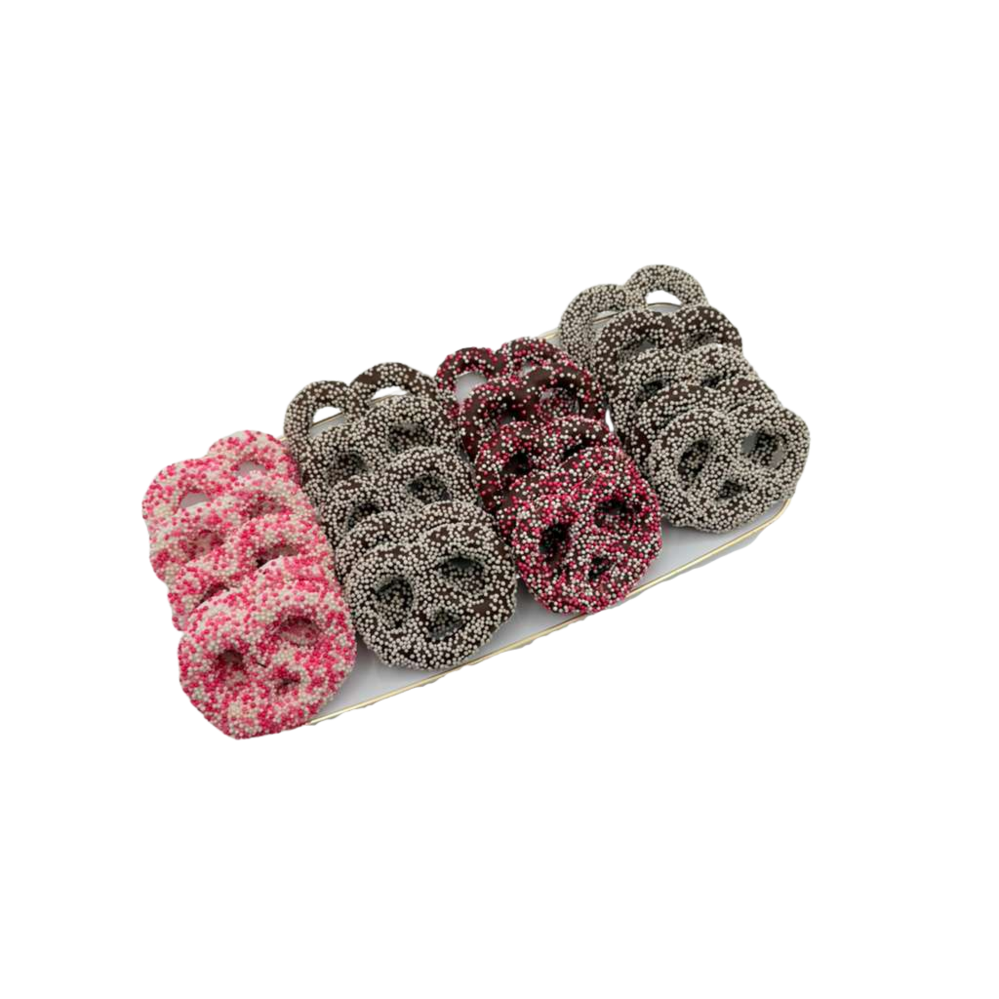 Chocolate Covered Pretzels On Elegant Tray – Pink