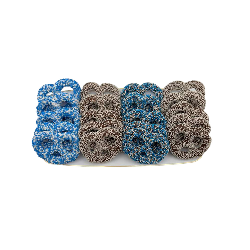 Chocolate Covered Pretzels On Elegant Tray – Blue