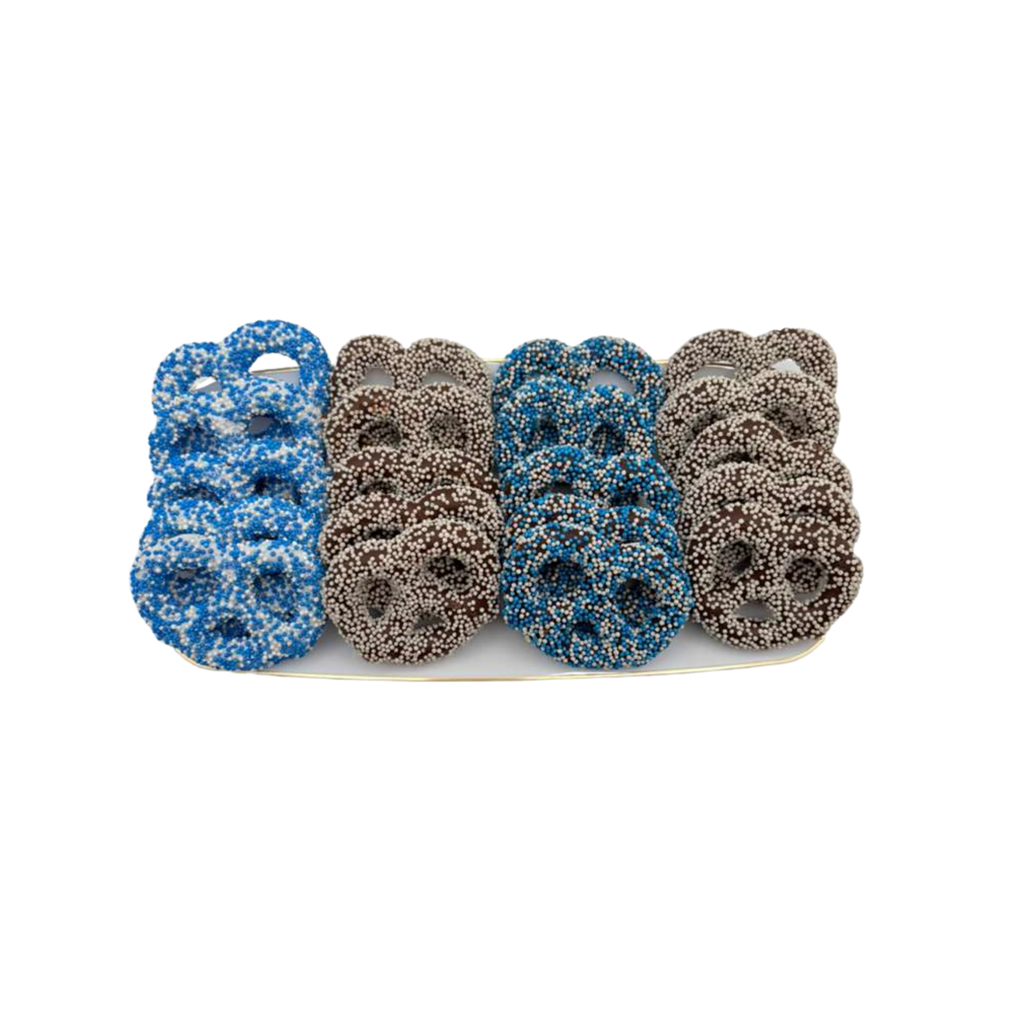 Chocolate Covered Pretzels On Elegant Tray – Blue