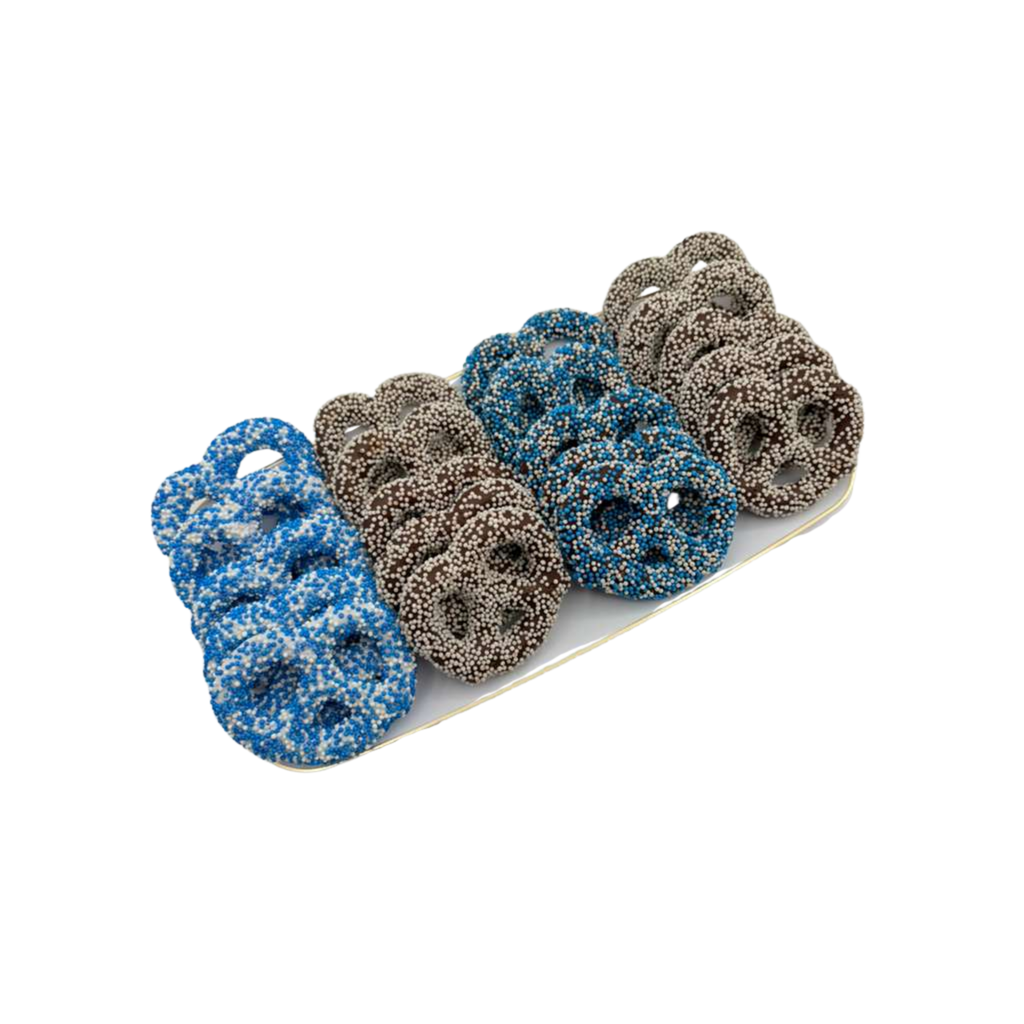 Chocolate Covered Pretzels On Elegant Tray – Blue