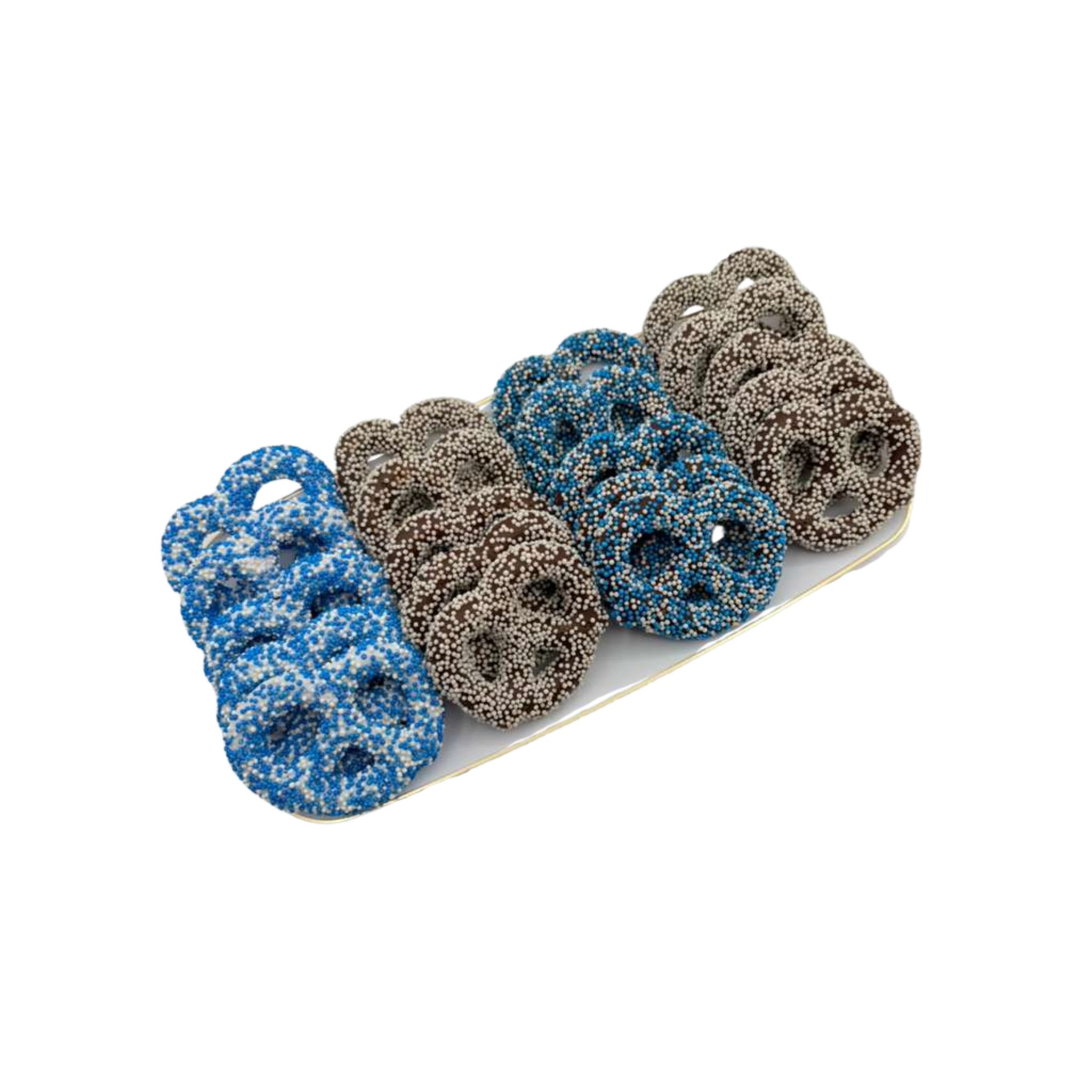 Chocolate Covered Pretzels On Elegant Tray – Blue