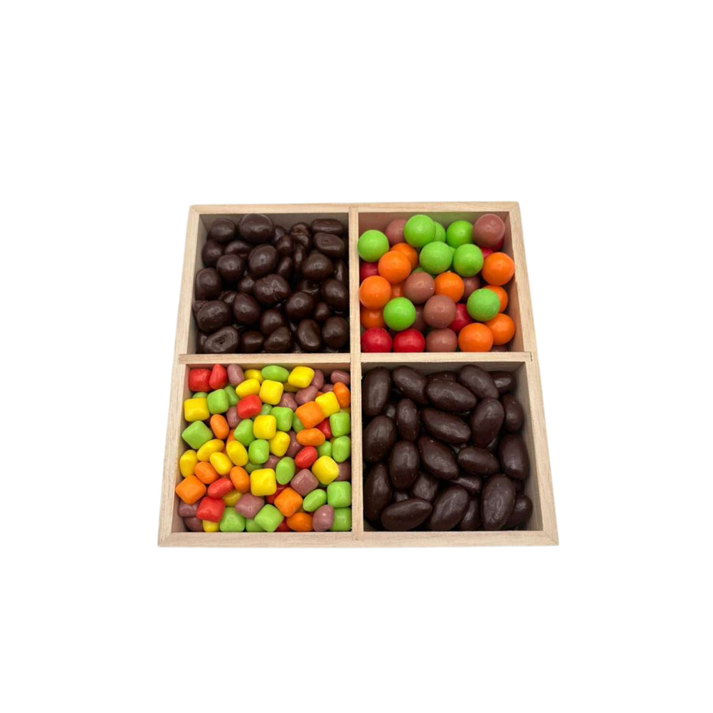 Chocolate With Candy In 4 Section Wood Tray - Standard