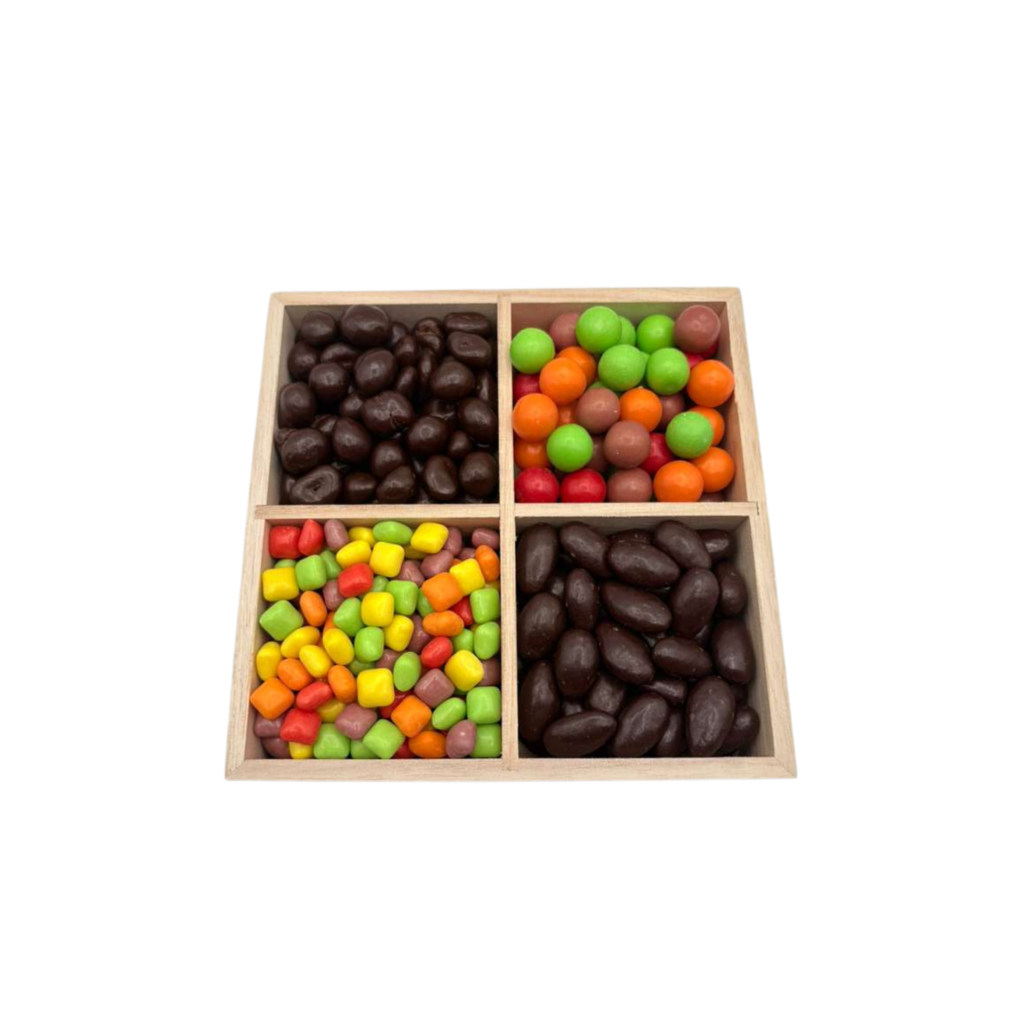 Chocolate With Candy In 4 Section Wood Tray - Standard