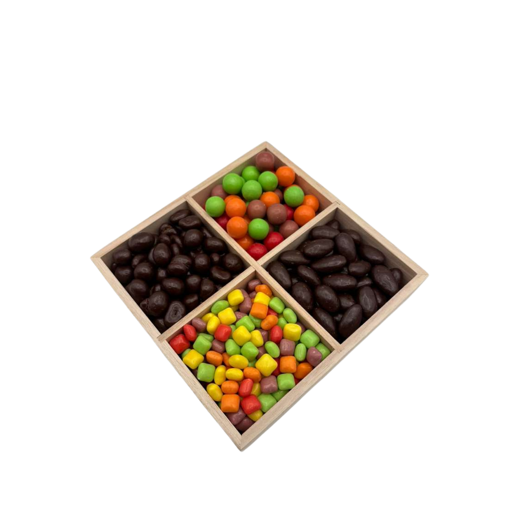 Chocolate With Candy In 4 Section Wood Tray - Standard