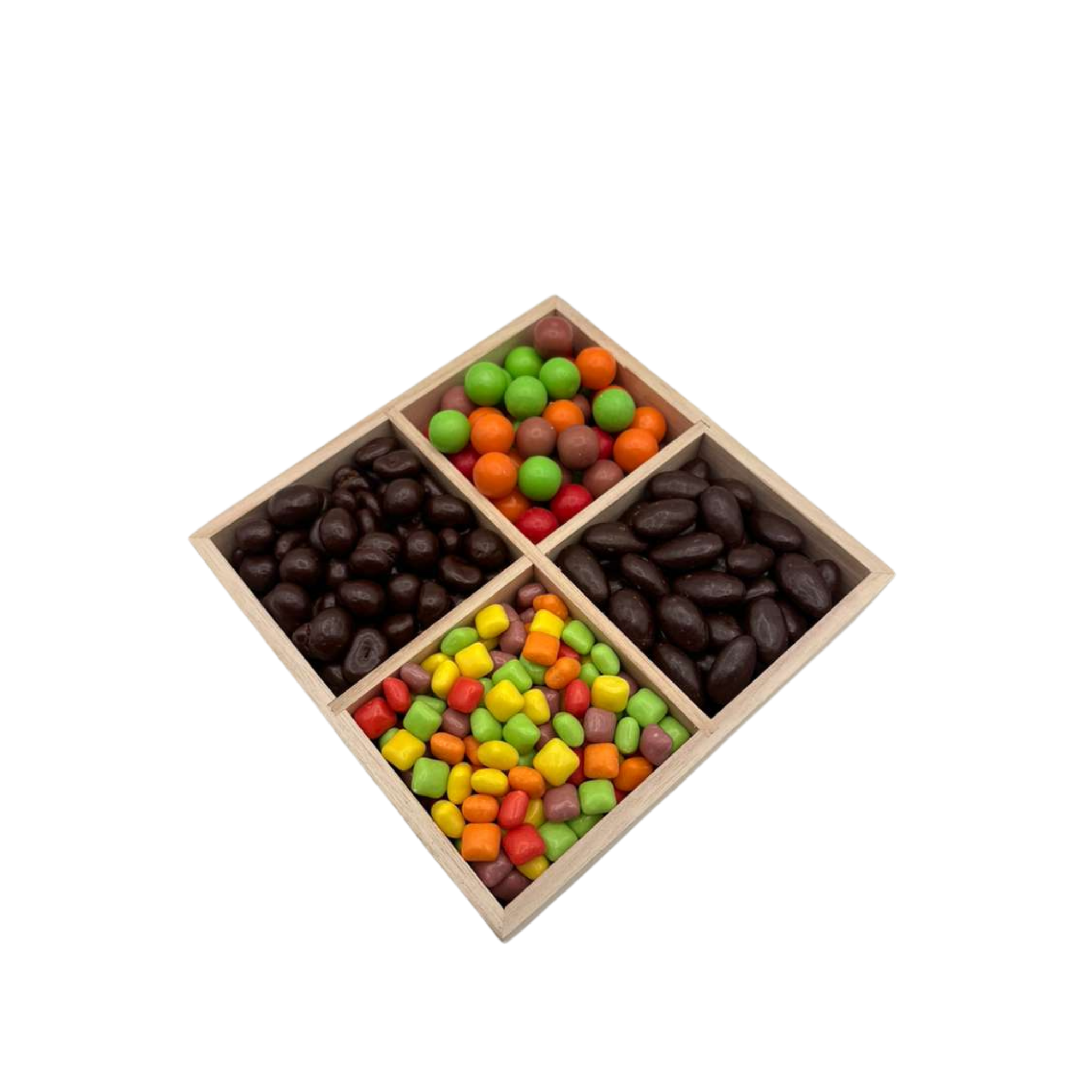 Chocolate With Candy In 4 Section Wood Tray - Standard