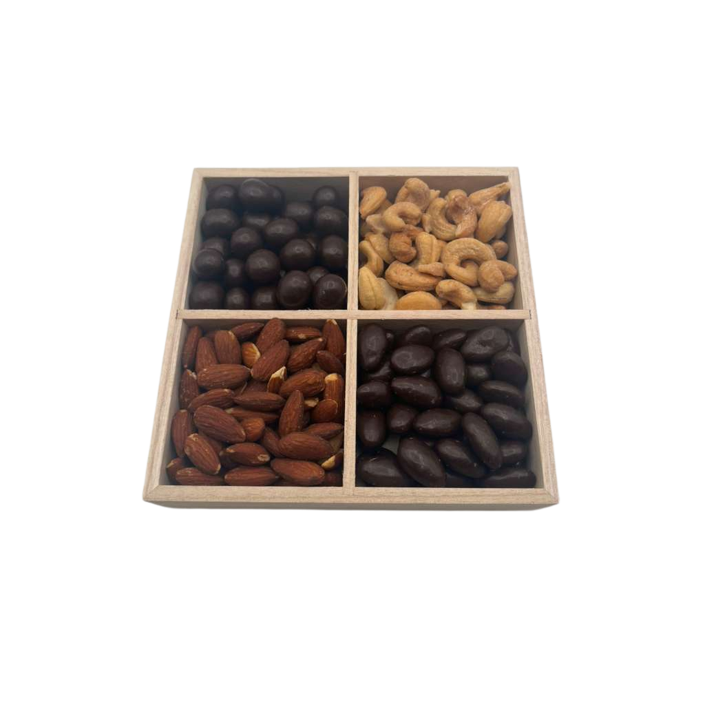 Chocolate With Nuts In 4-Section Wood Tray -Standard