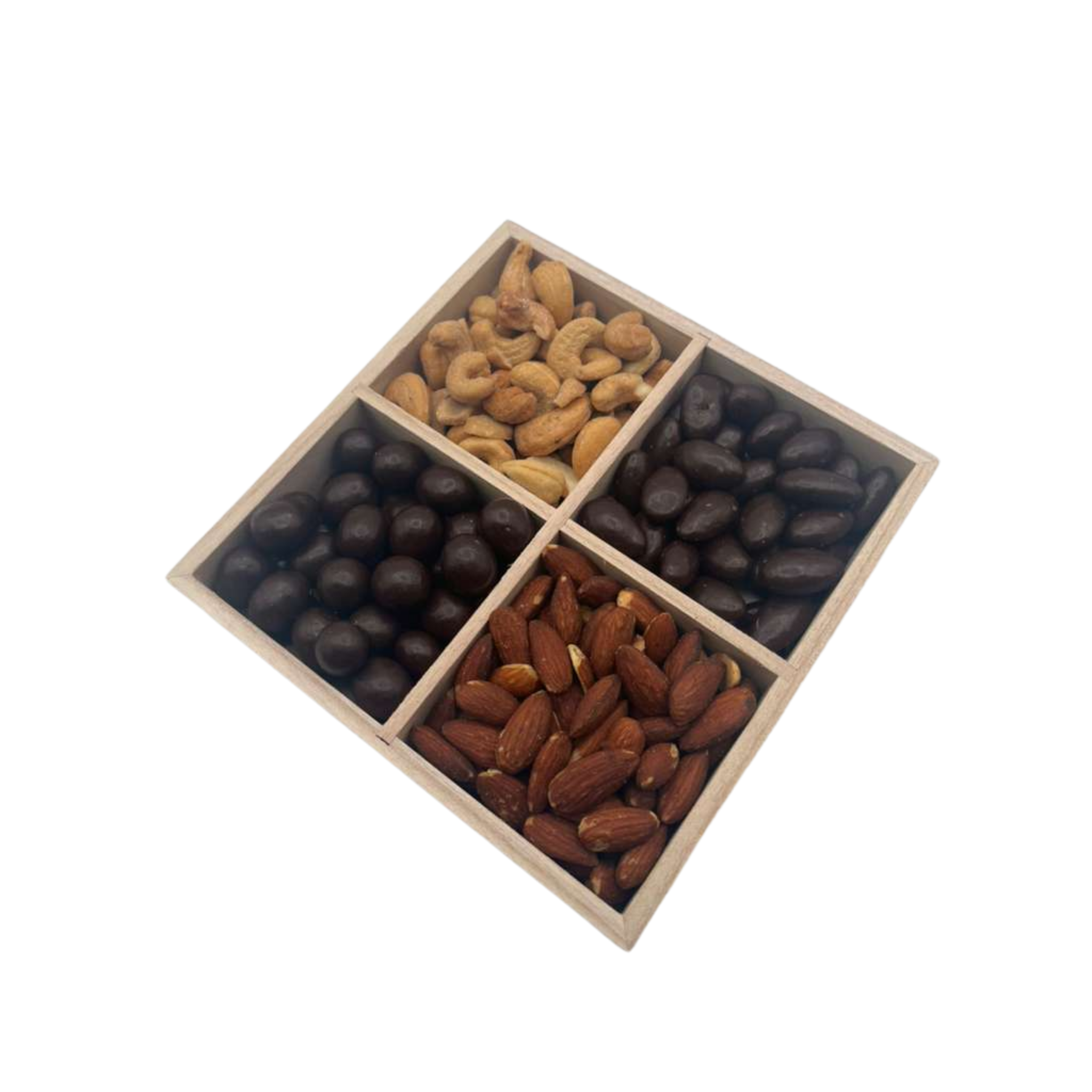 Chocolate With Nuts In 4-Section Wood Tray -Standard