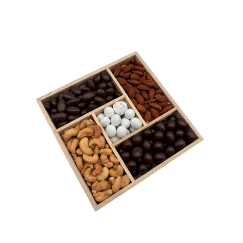 Assorted Chocolate With Nuts In 5-Section Wood Tray - Standard