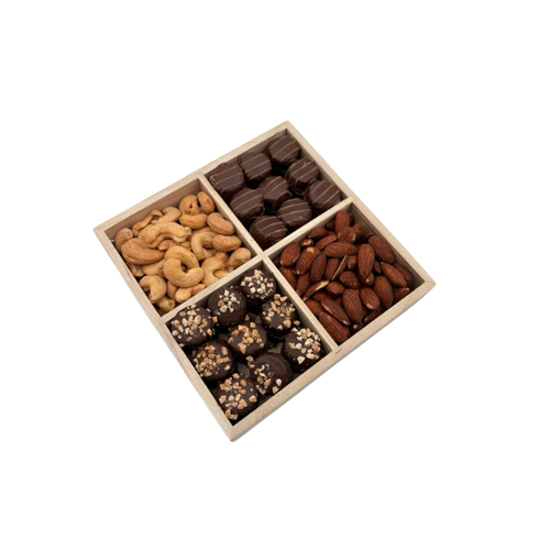 Assorted Chocolate With Nuts In 4-Section Wood Tray - Standard