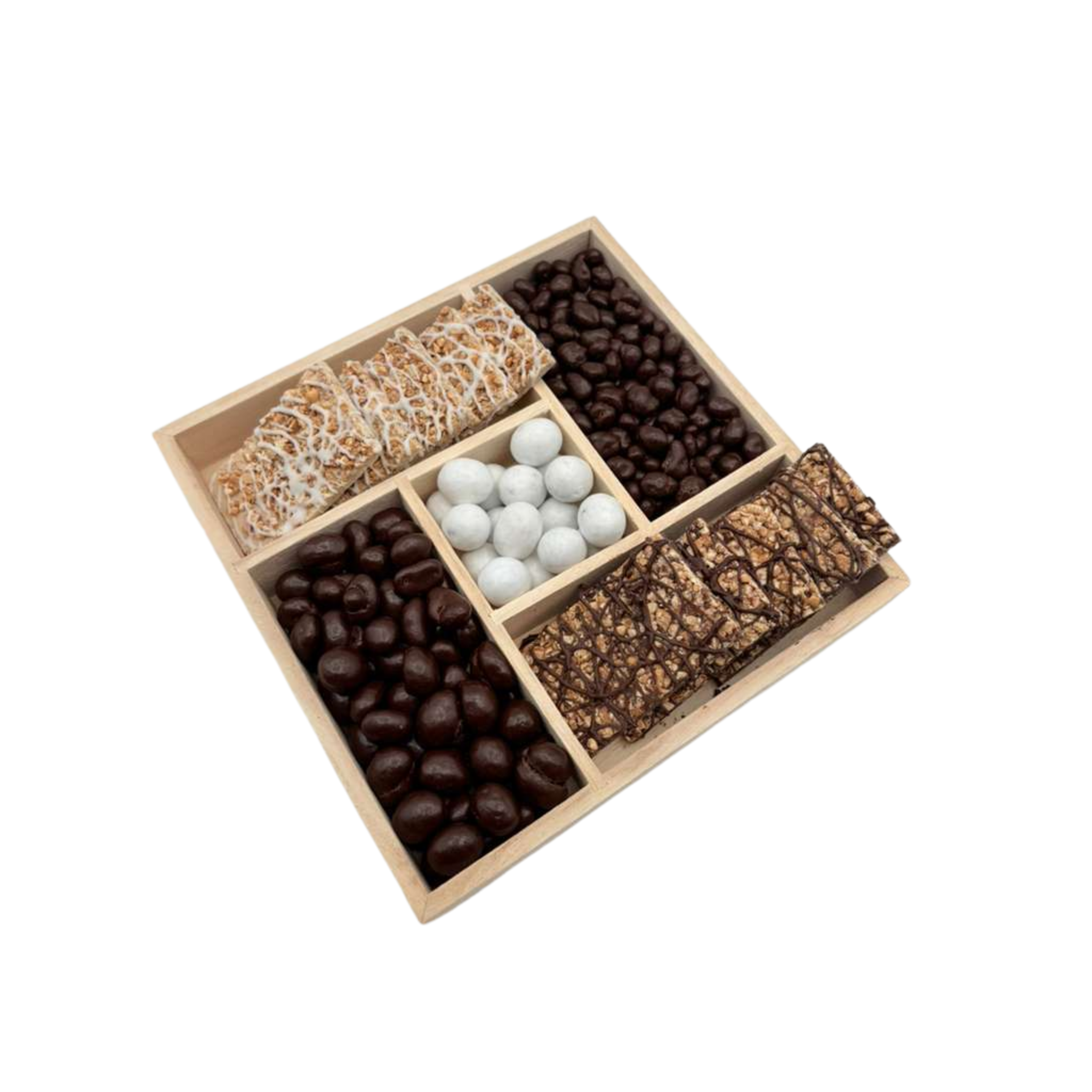 Assorted Chocolates In 5-Section Wood Tray - Standard