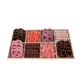 Assorted Chocolates, Candies, And Chocolate Covered Pretzels In 8-Section Wood Tray – Pink