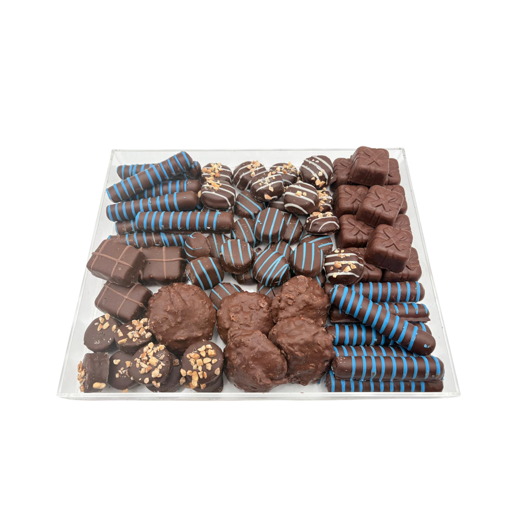 Assorted Chocolates On Lucite Tray – Blue
