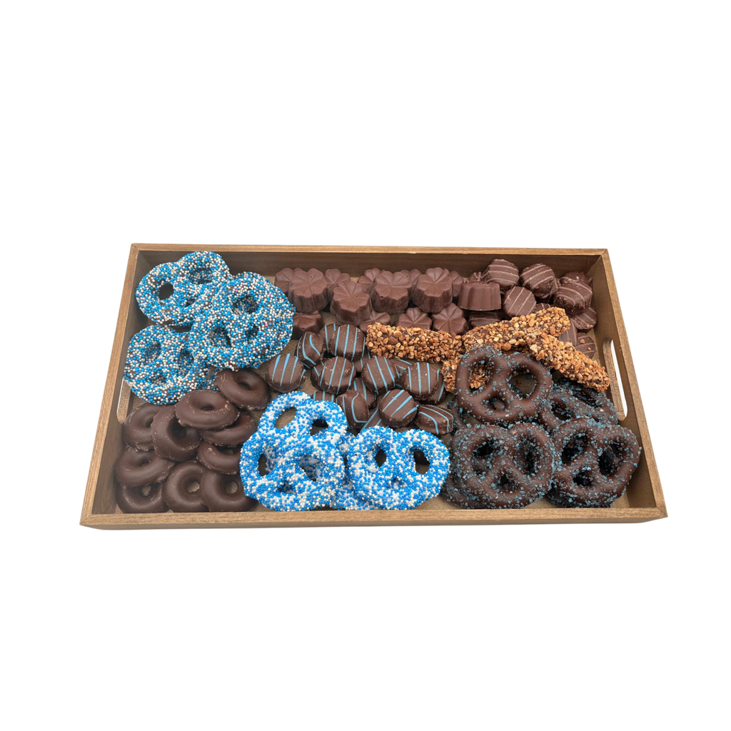 Special Assorted Chocolates On Wood Board – Blue