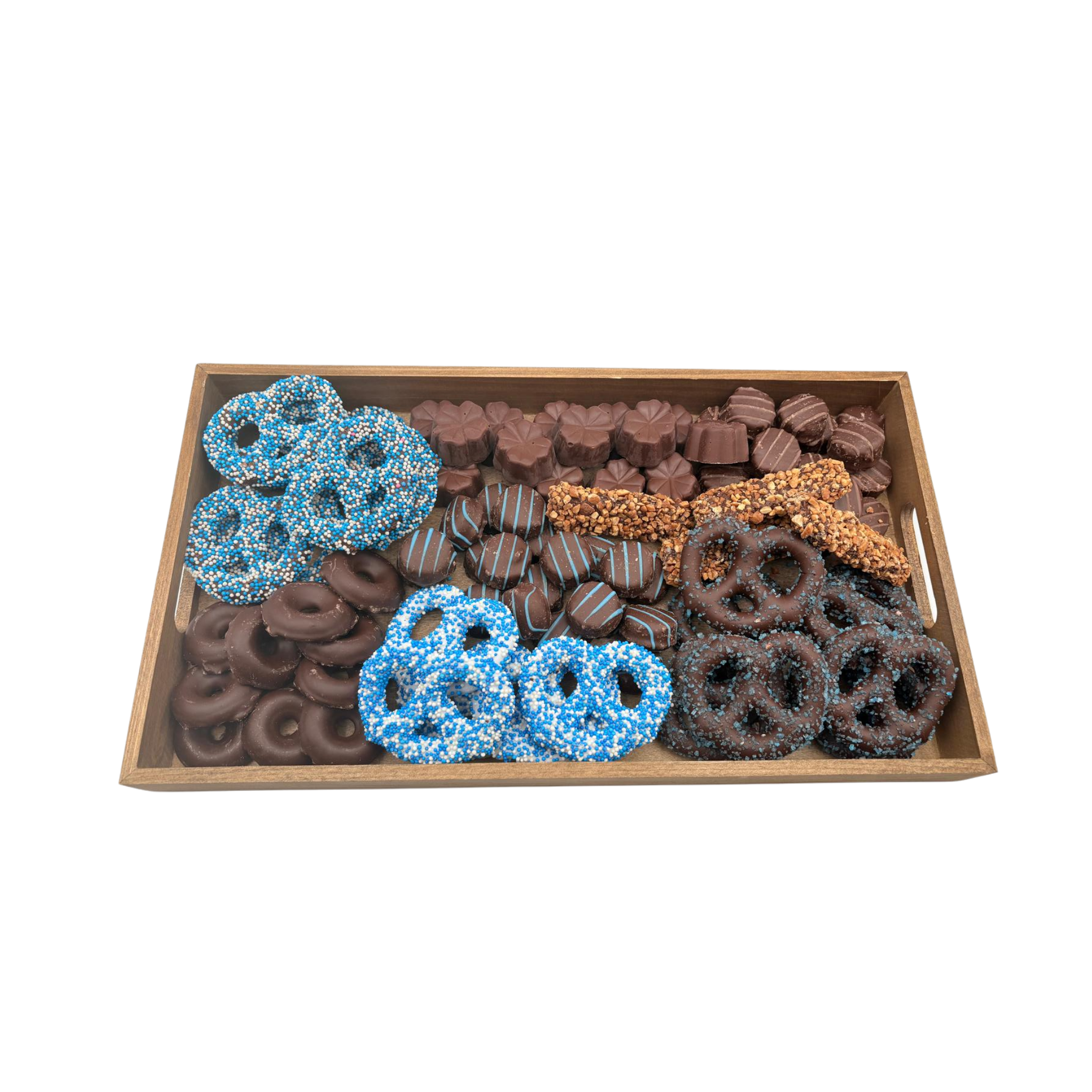 Special Assorted Chocolates On Wood Board – Blue