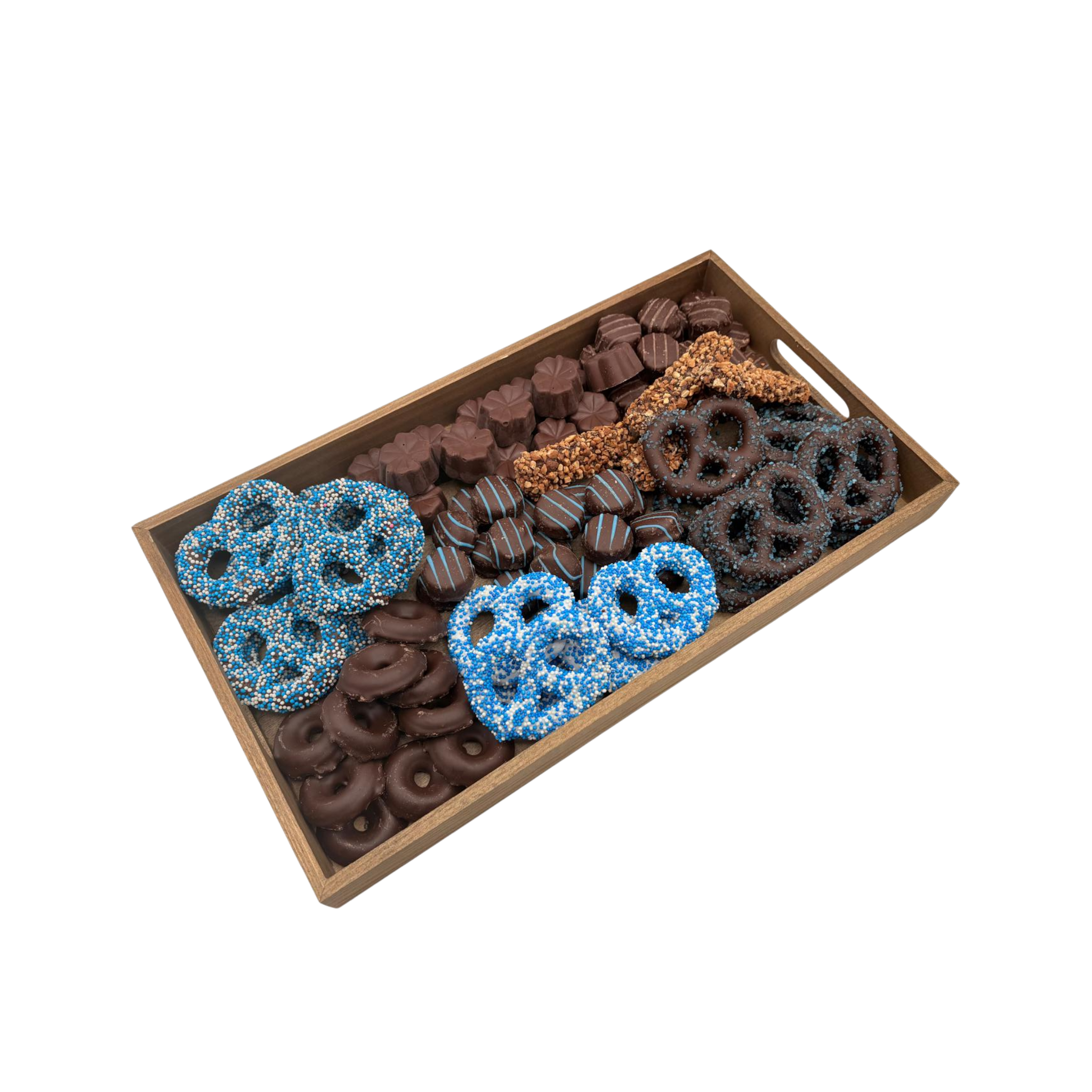 Special Assorted Chocolates On Wood Board – Blue