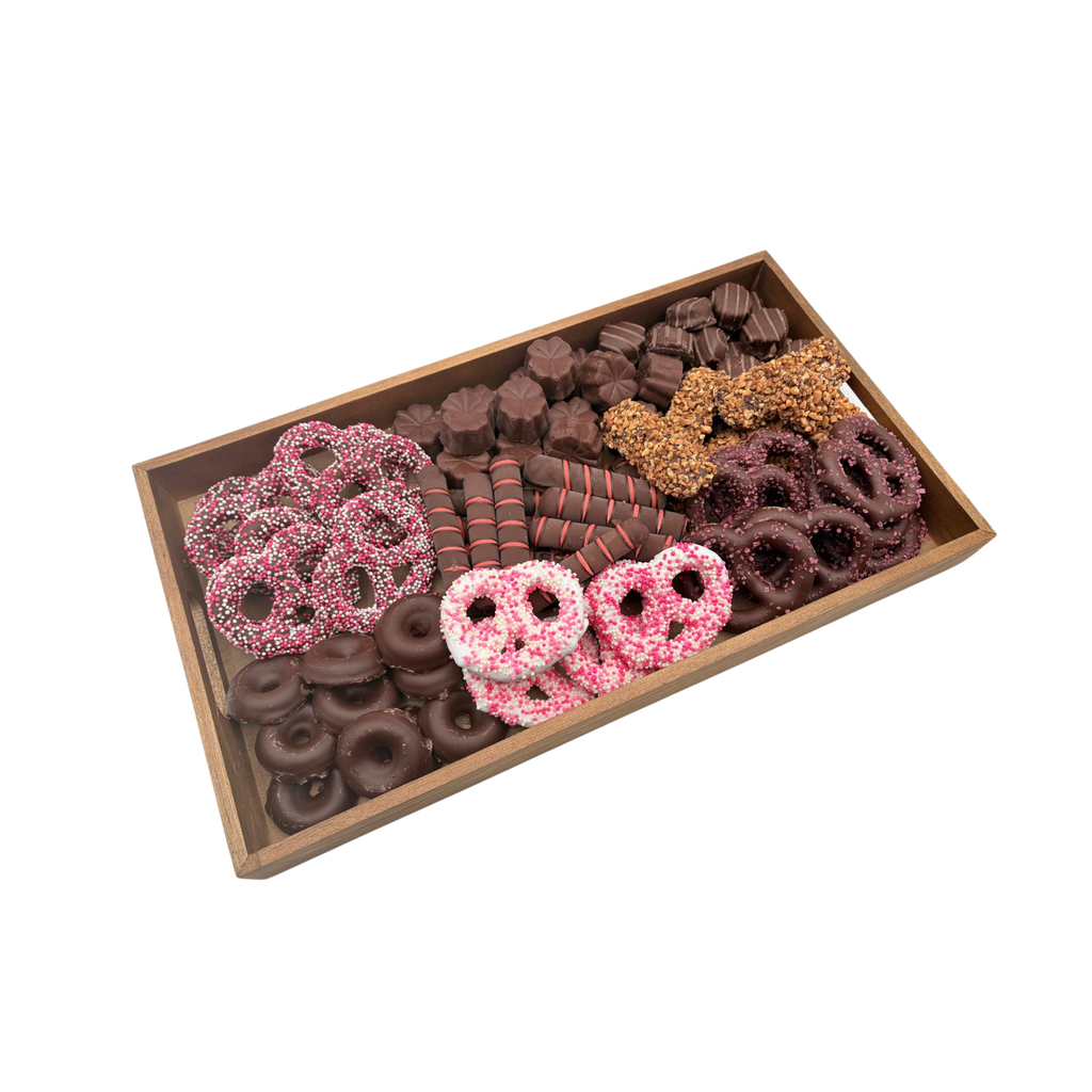 Special Assorted Chocolates On Wood Board – Pink